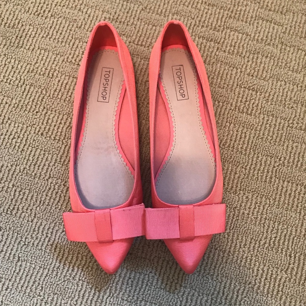 Neon Coral Grosgrain Bow Flats